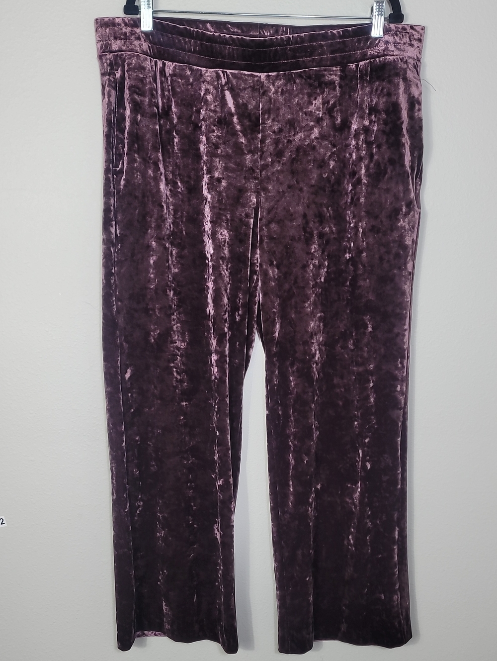 Chicos Crushed Velvet Wide Leg Pants Size 3 XL Burgundy Pull On